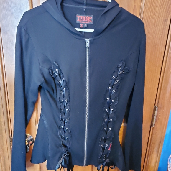 Tripp nyc Tops - Tripp Black Ribbon Lace Hoodie